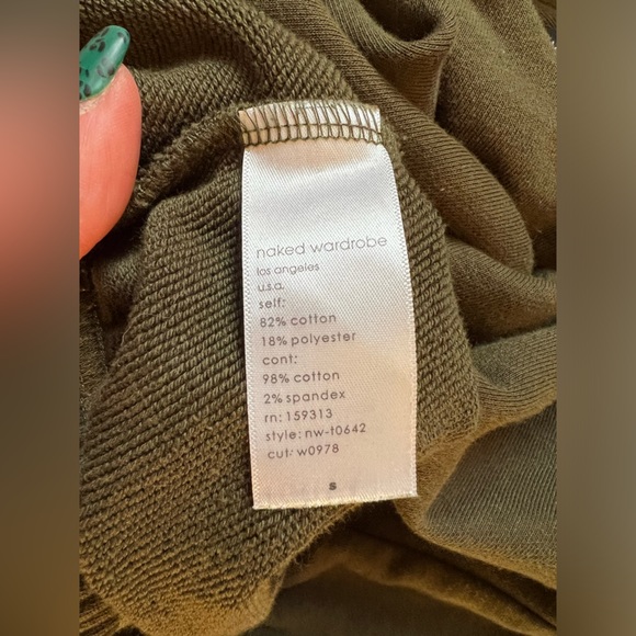 Naked Wardrobe French Terry Crop Hoodie Olive Green Small - Picture 5 of 10